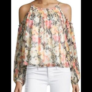 ELIZABETH‎ & James floral cold shoulder silk top SZ L